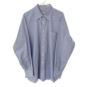 J Press Men's Oxford Button Down Blue Stripe Cotton Dress Shirt 17.5/34 USA Made